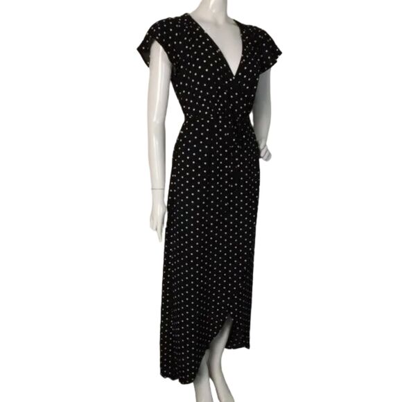 SUPERFOXX Dress, S, True Wrap, Sash belt, Black/White polka dots, Cap Sleeves - Picture 2 of 10